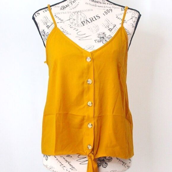 NWT Paper Crane Mustard Yellow Button Front Top S - Picture 1 of 6